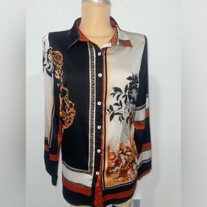 Fashion Nova Black and Orange Blouse